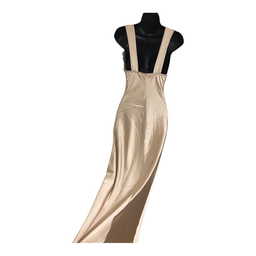 Sincerely jules champagne lace bodice plunge front satin effect dress size Large - Picture 14 of 17